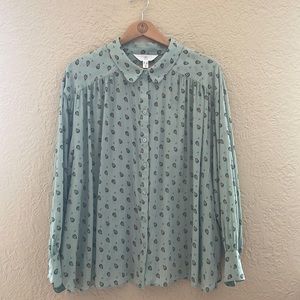 Addition Elle light aqua button down shirt with paisley print. Nearly new